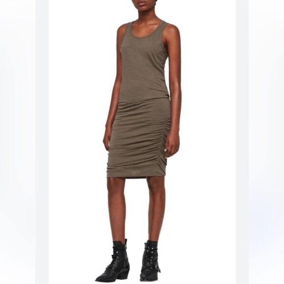 ALLSAINTS Toby Racerback Dress in Khaki Green Women's Size M Minimalist Grunge - Picture 1 of 16